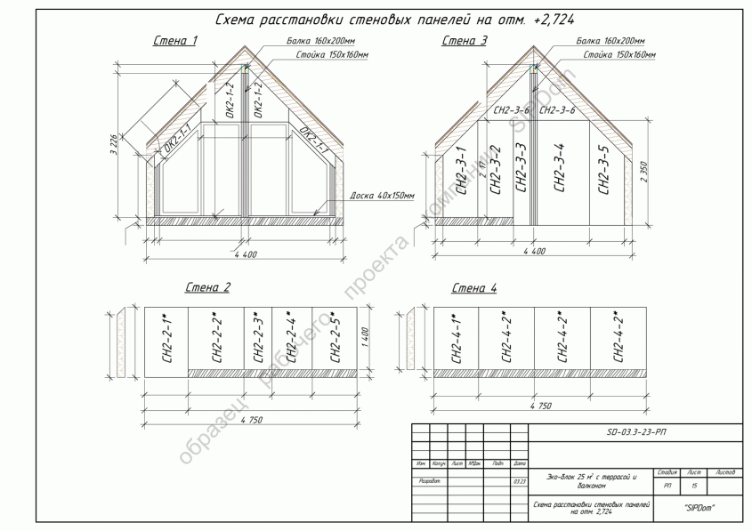 схема расстановки стеновых панелей дома из СИП панелей